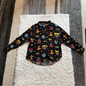 Docker black blouse fleur de lis pattern - size medium petite